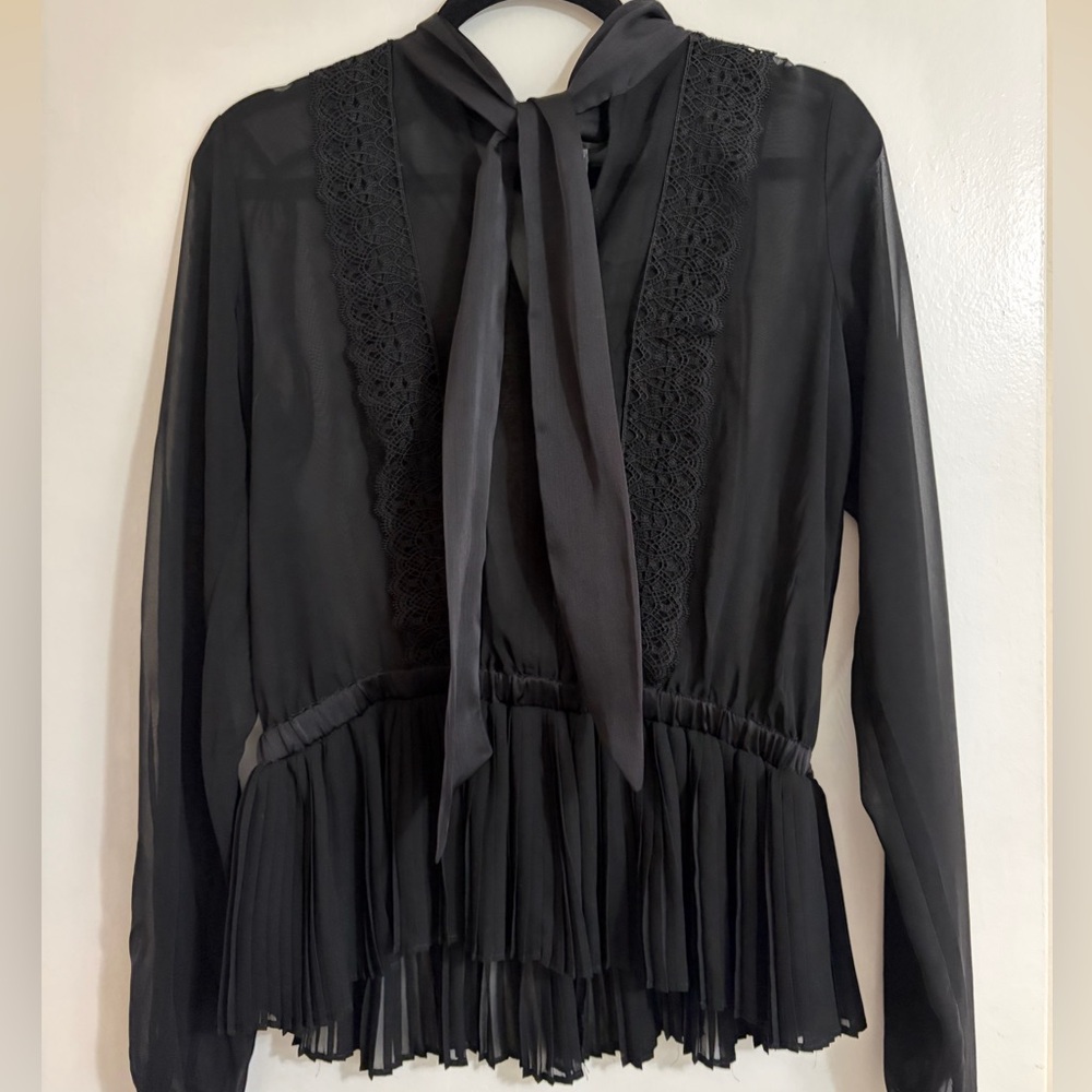 Elegant Black Lace Trim Blouse